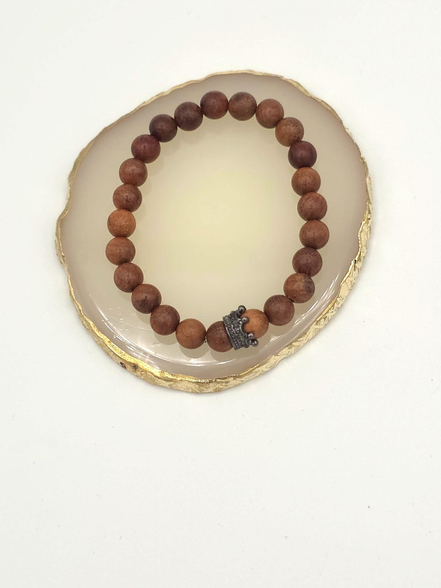Matte Brown Beaded Bracelet | Crown Charm Stretch Bracelet | Minimal Men or Women Jewelry