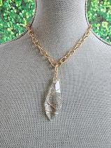Faux Quartz Crystal Necklace, Gold Chain, Transparent Stone Pendant