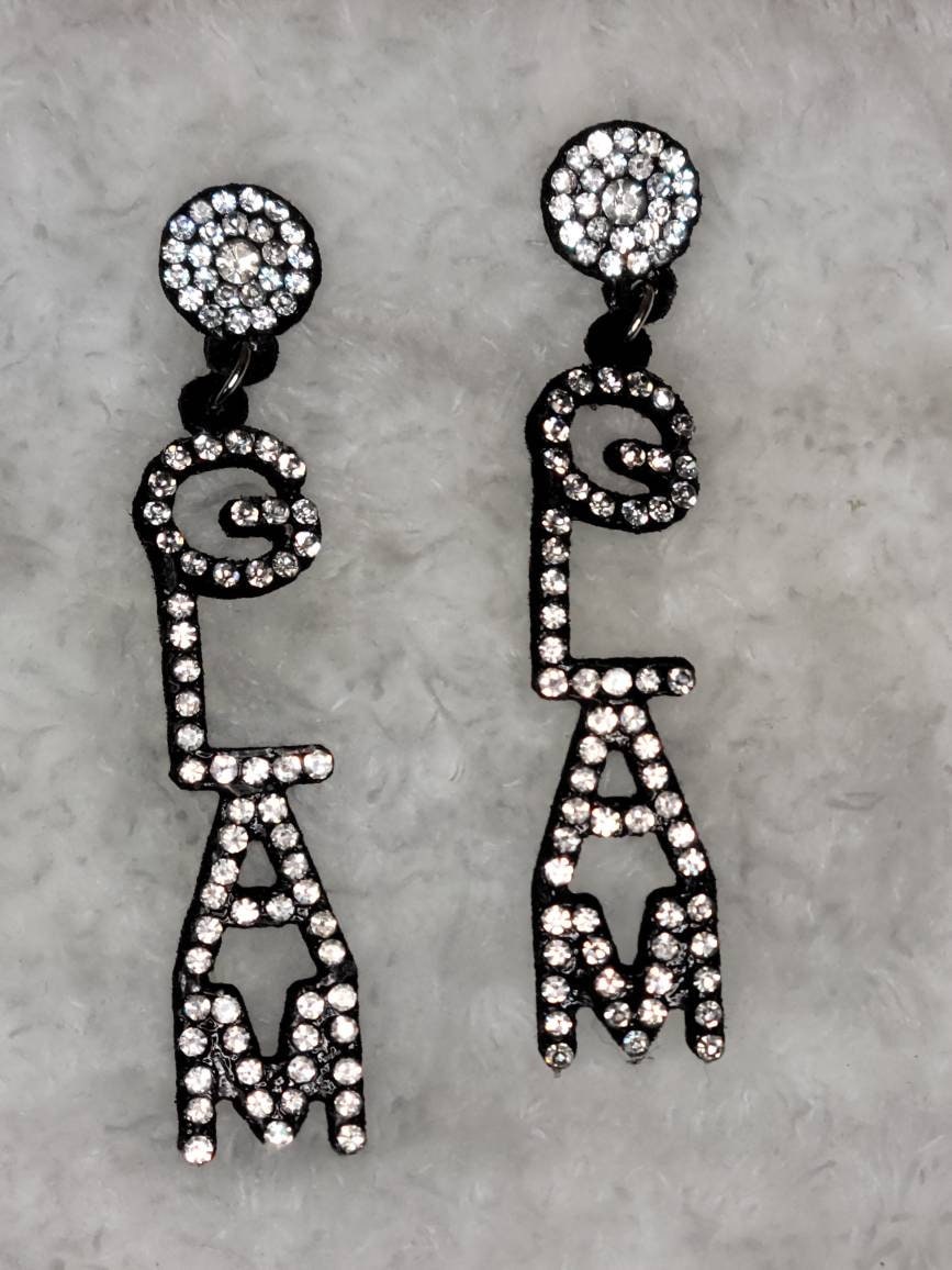 Name drop Earrings/Glam Word Earrings/Rhinestone Earrings