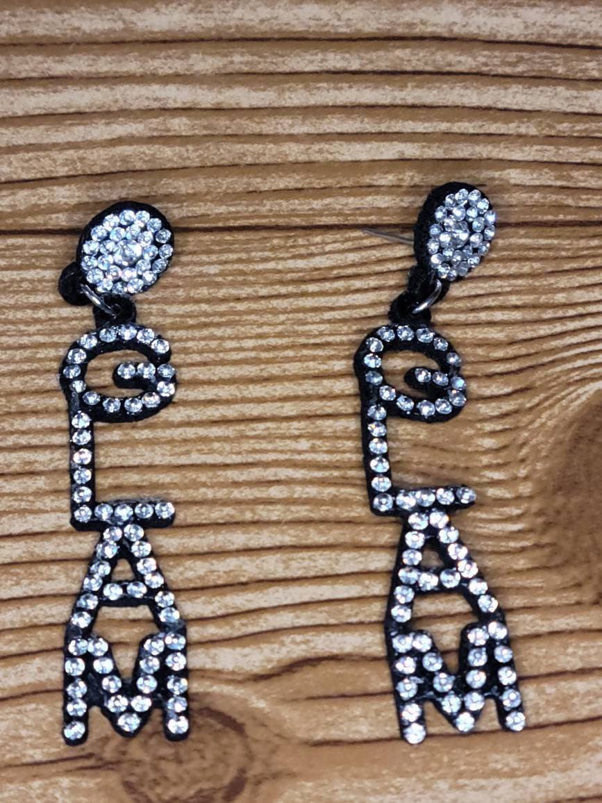 Name drop Earrings/Glam Word Earrings/Rhinestone Earrings