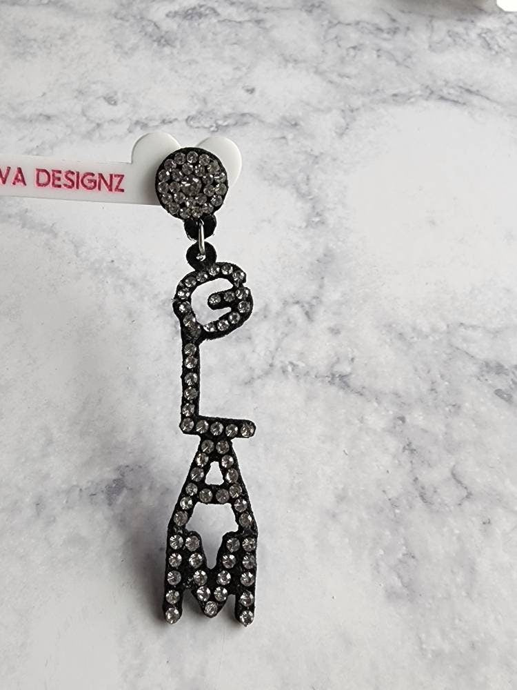 Name drop Earrings/Glam Word Earrings/Rhinestone Earrings