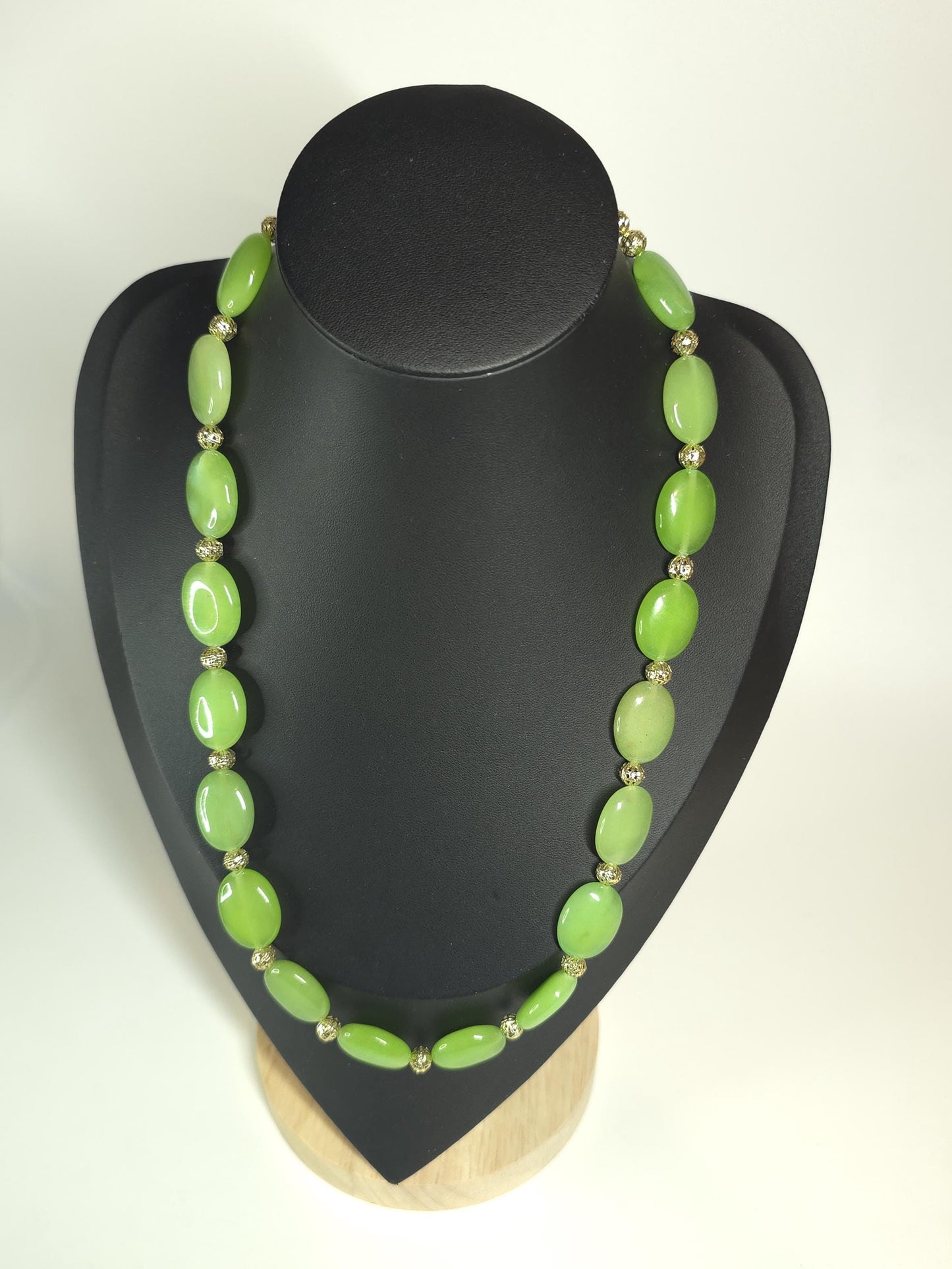 Green Beaded Necklace | Oval Stone Necklace | Handmade Statement Jewelry | One of a Kind