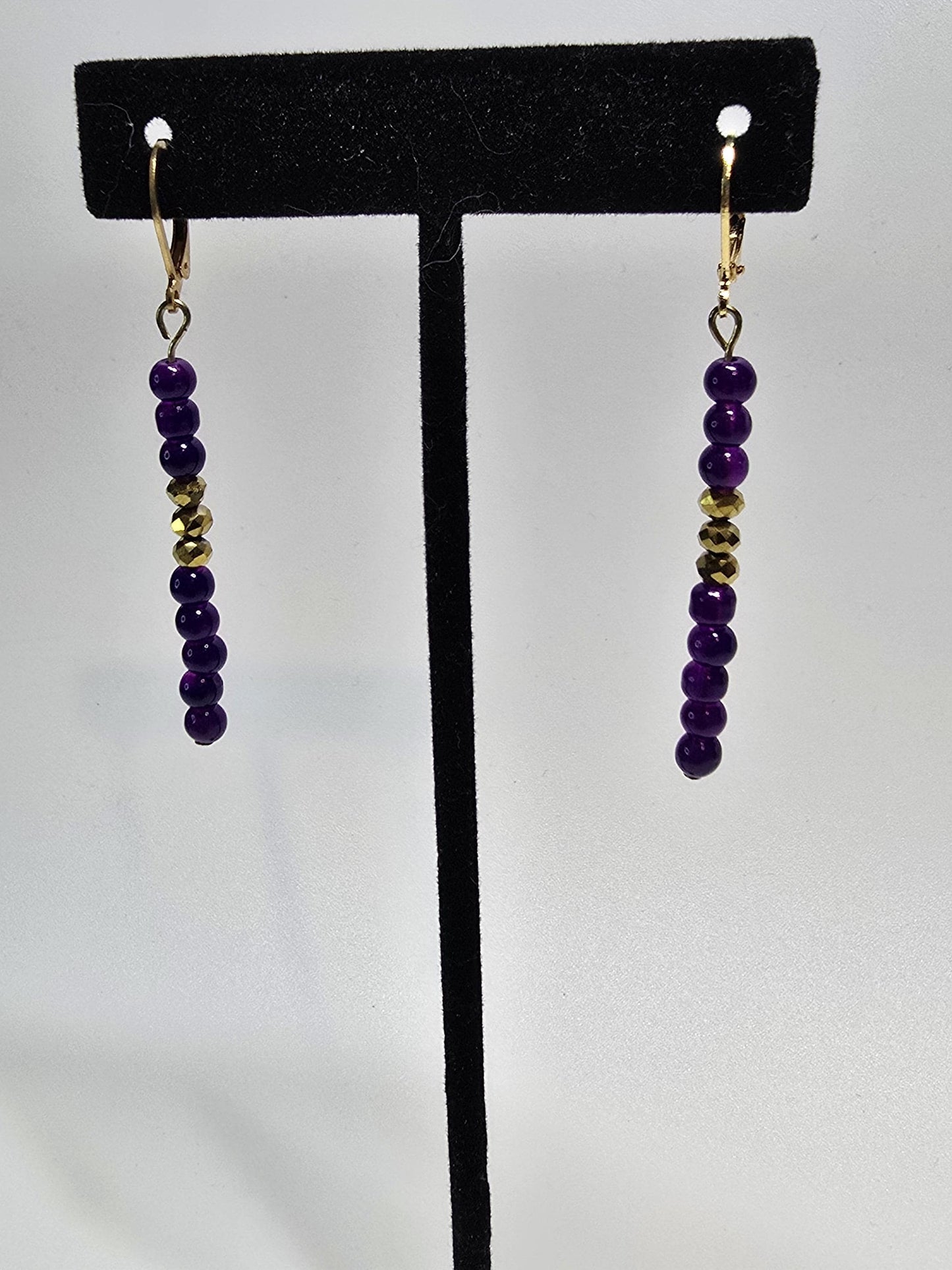 Purple Beaded Jewelry Set, Gold Accent Necklace, Bracelet, Earrings