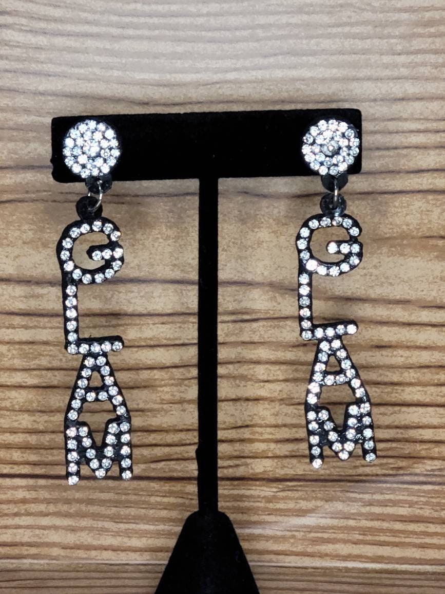 Name drop Earrings/Glam Word Earrings/Rhinestone Earrings
