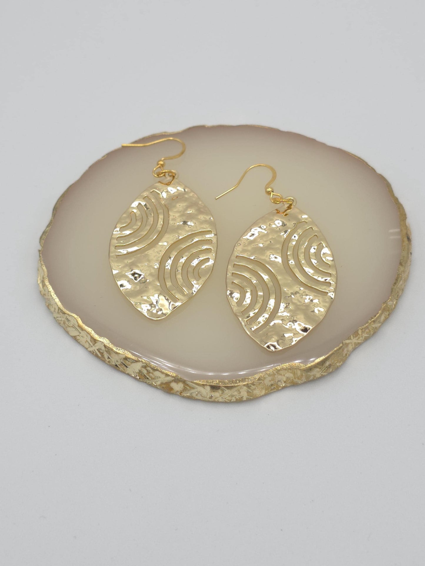 Gold Statement Earrings | Textured Oval Dangle Earrings | Handmade Bold Jewelry