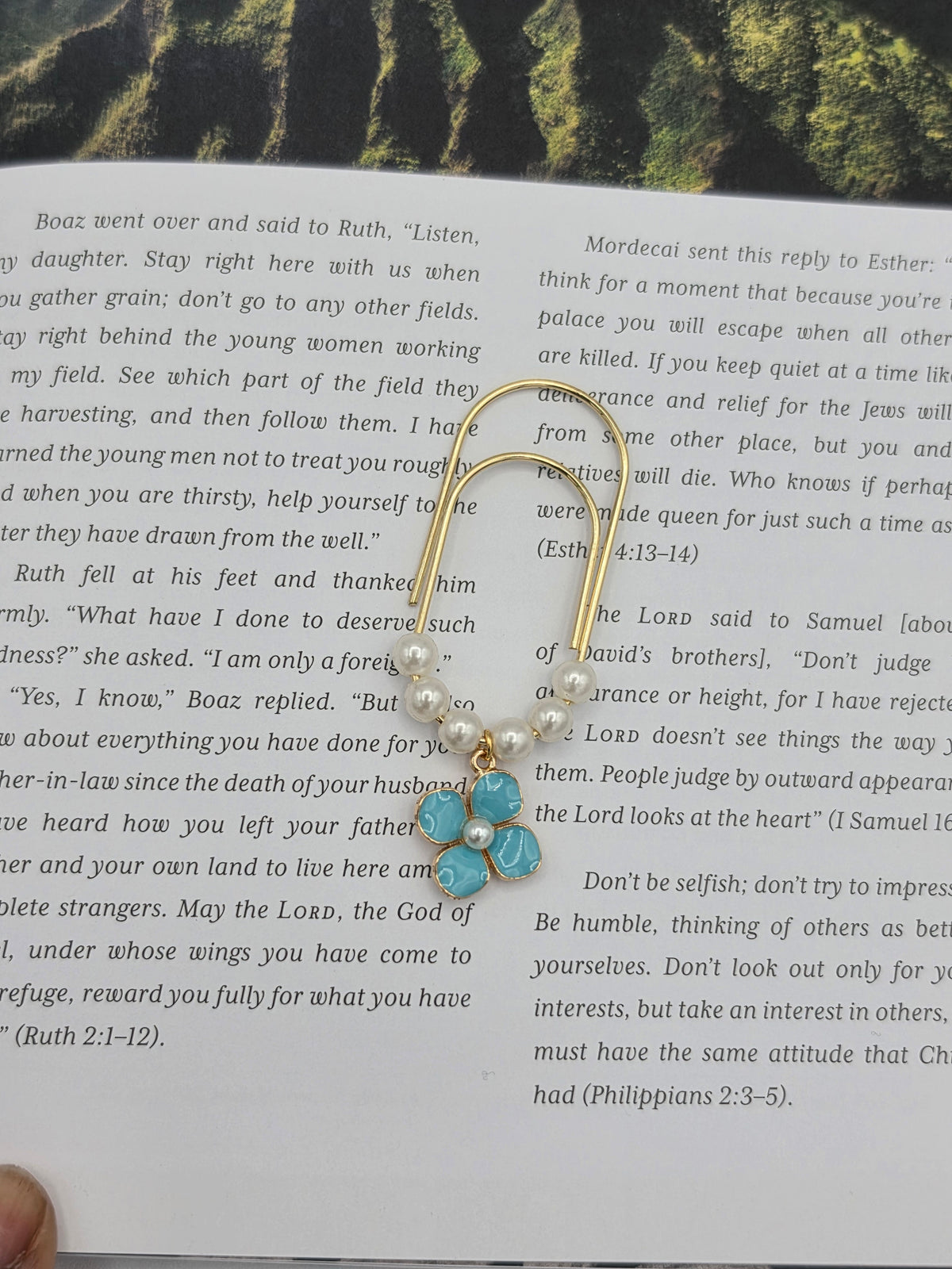 Turquoise Flower & Pearl Bookmark
