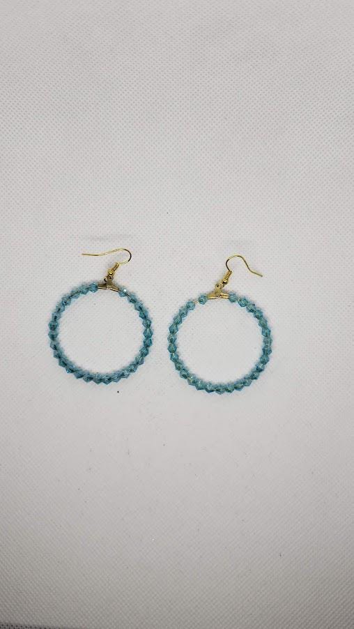 Blue Crystal Beaded Hoop Earrings