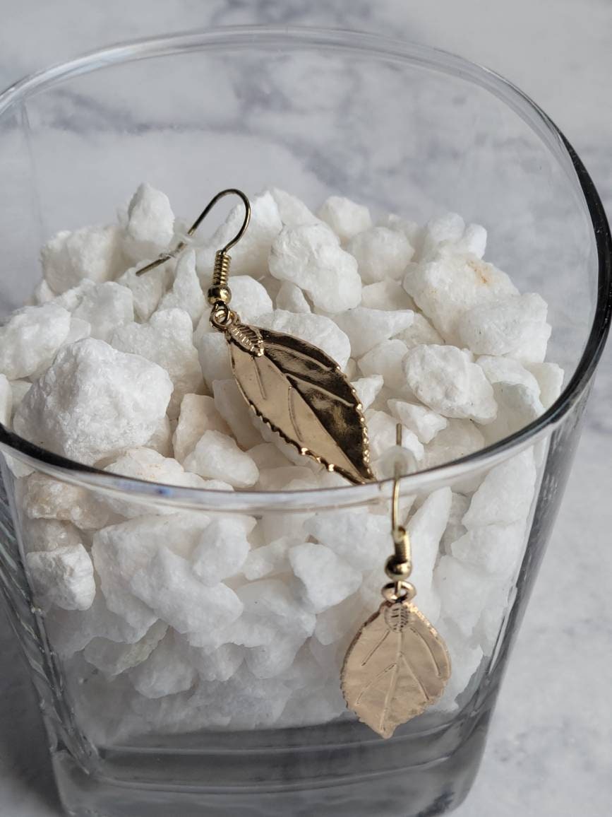 Gold Leaf Earrings | Nature Inspired Dangle Earrings | Minimalist Handmade Jewelry
