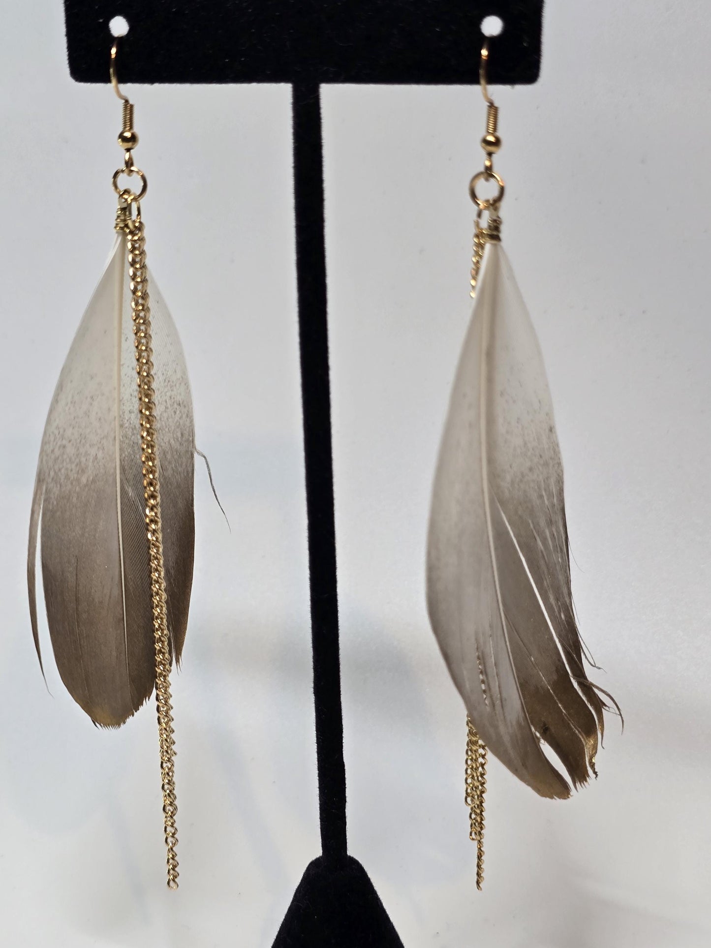 Gold Feather Chain Earrings, Boho Glam Drop Earrings, Lightweight Statement Jewelry
