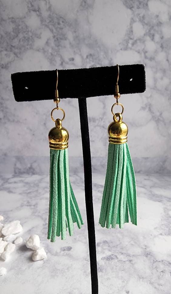 Sage Green Tassel Earrings | Faux Suede Dangles