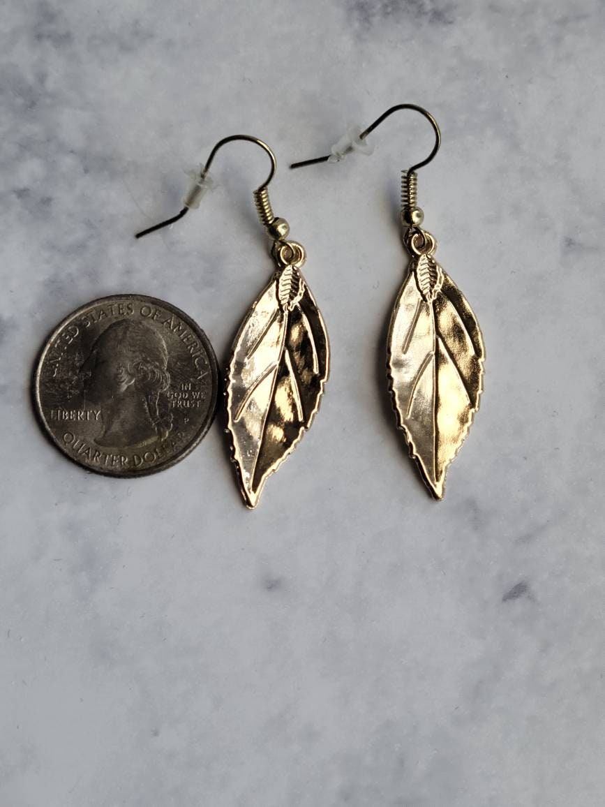 Gold Leaf Earrings | Nature Inspired Dangle Earrings | Minimalist Handmade Jewelry