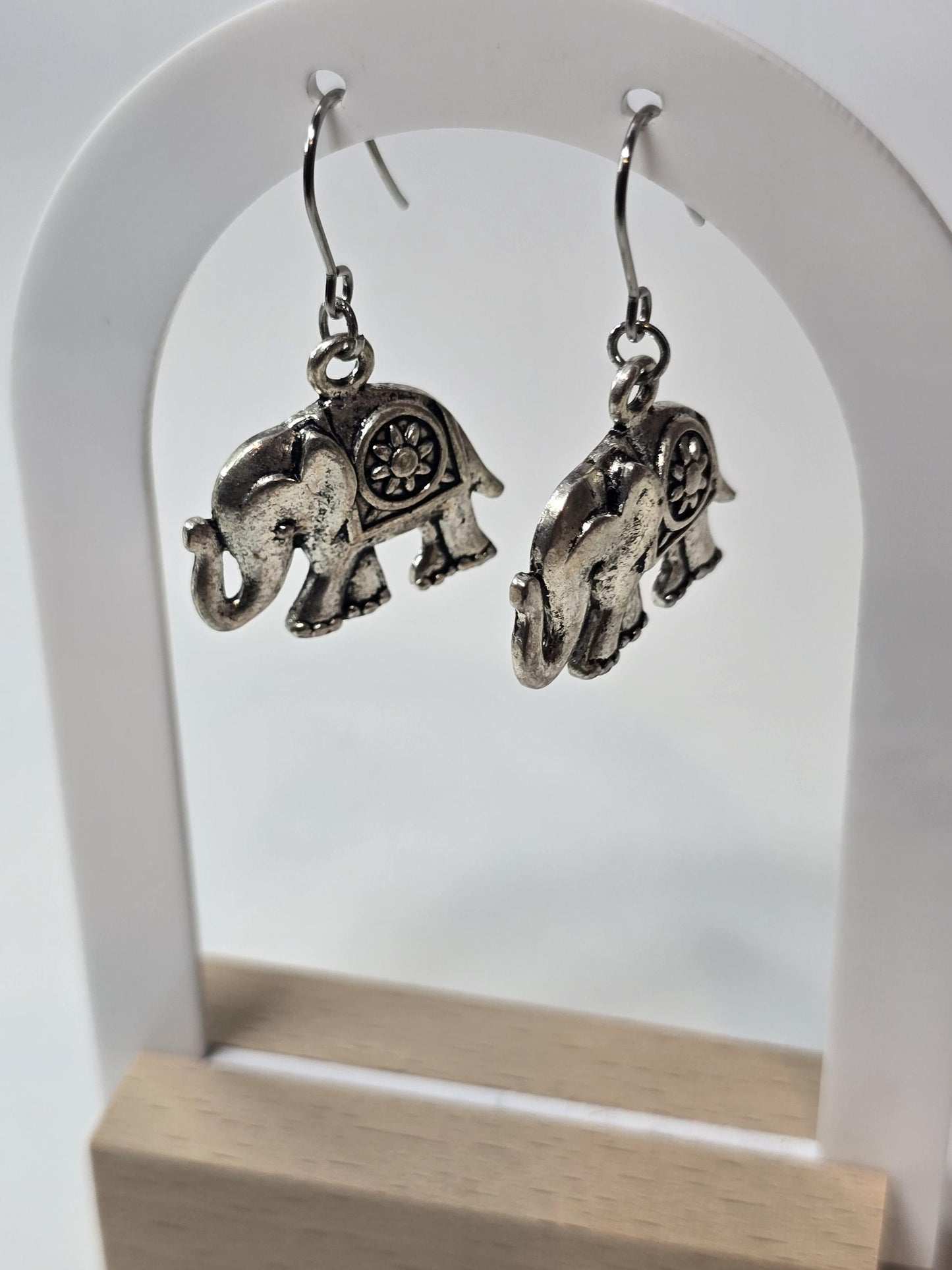 Silver Elephant Charm Earrings | Handmade Animal Jewelry | Symbolic Dangle Earrings