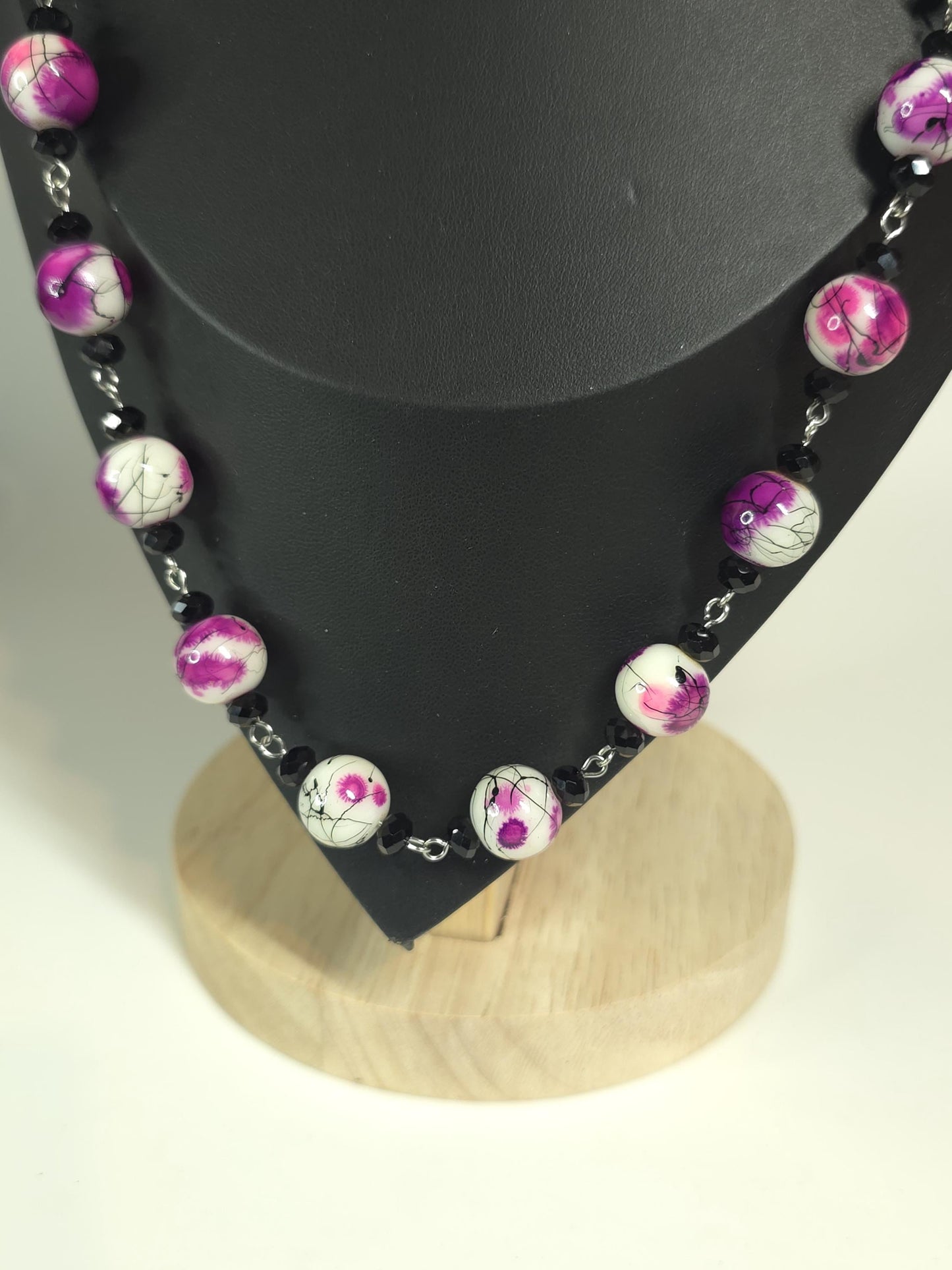 Purple & White Beaded Necklace Set – Handmade Statement Jewelry – One of a Kind Necklace and Earrings