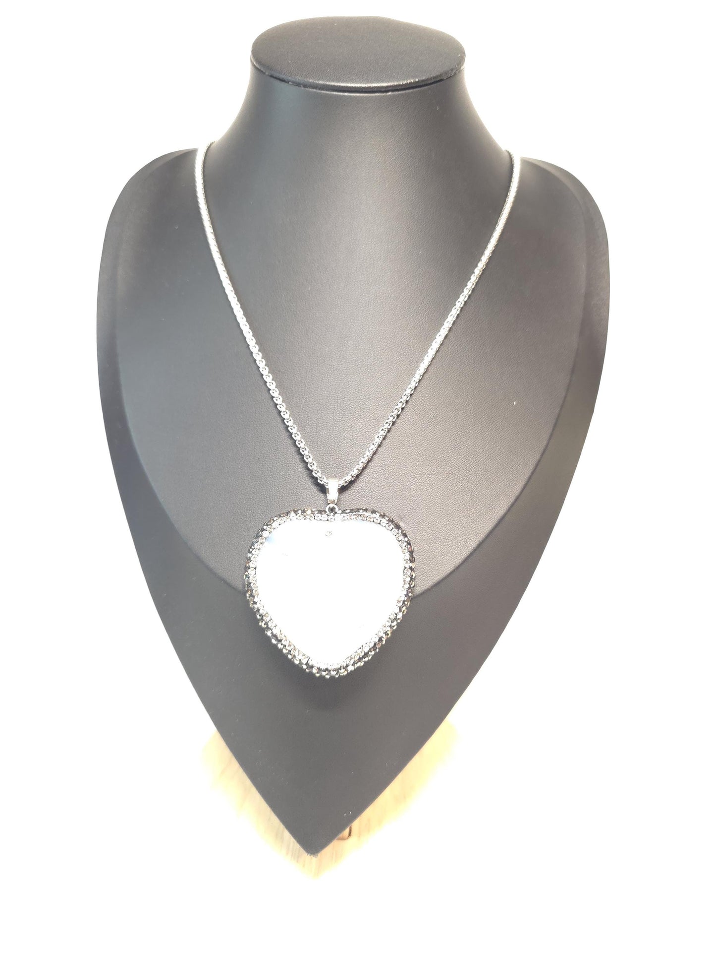 Opal Heart Pendant Necklace, Silver Chain, Crystal Accents
