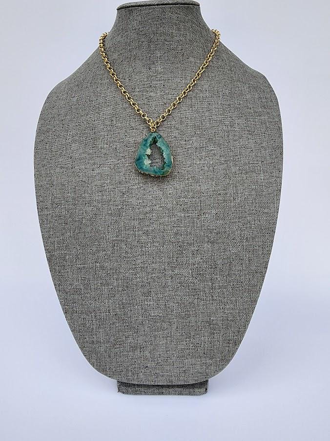 Green Resin Geode Pendant Necklace | Gold-Tone Chain, Statement Jewelry