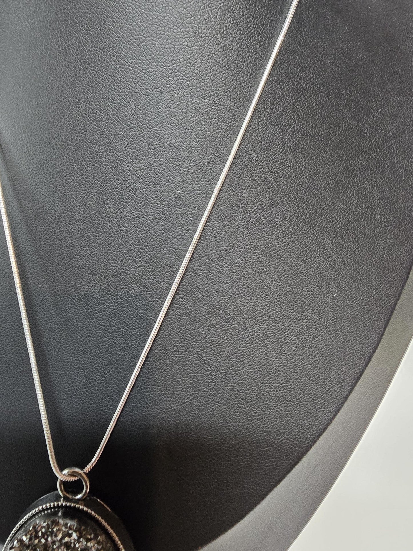 Silver Druzy Pendant Necklace, Oval Glitter Stone, Modern Glam