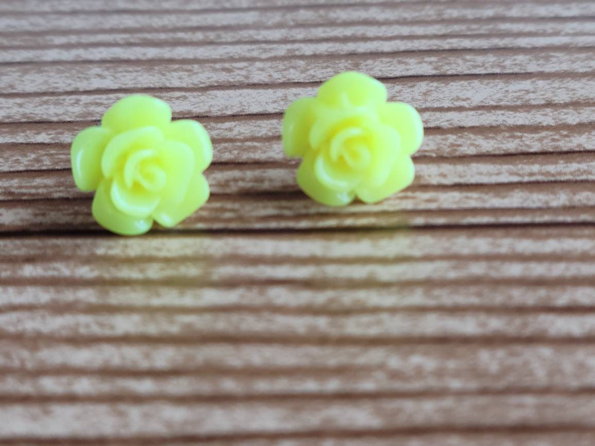 Handmade Neon Yellow Flower Stud Earrings