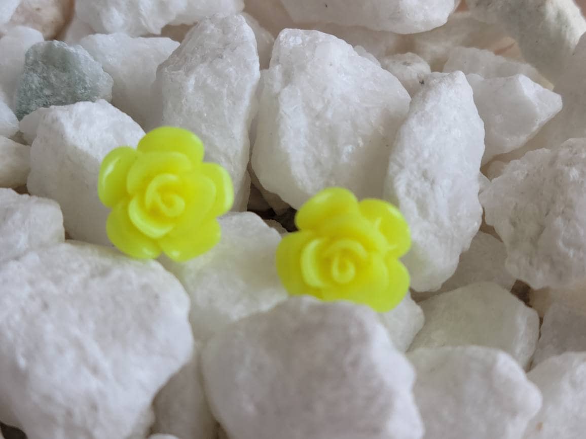Handmade Neon Yellow Flower Stud Earrings