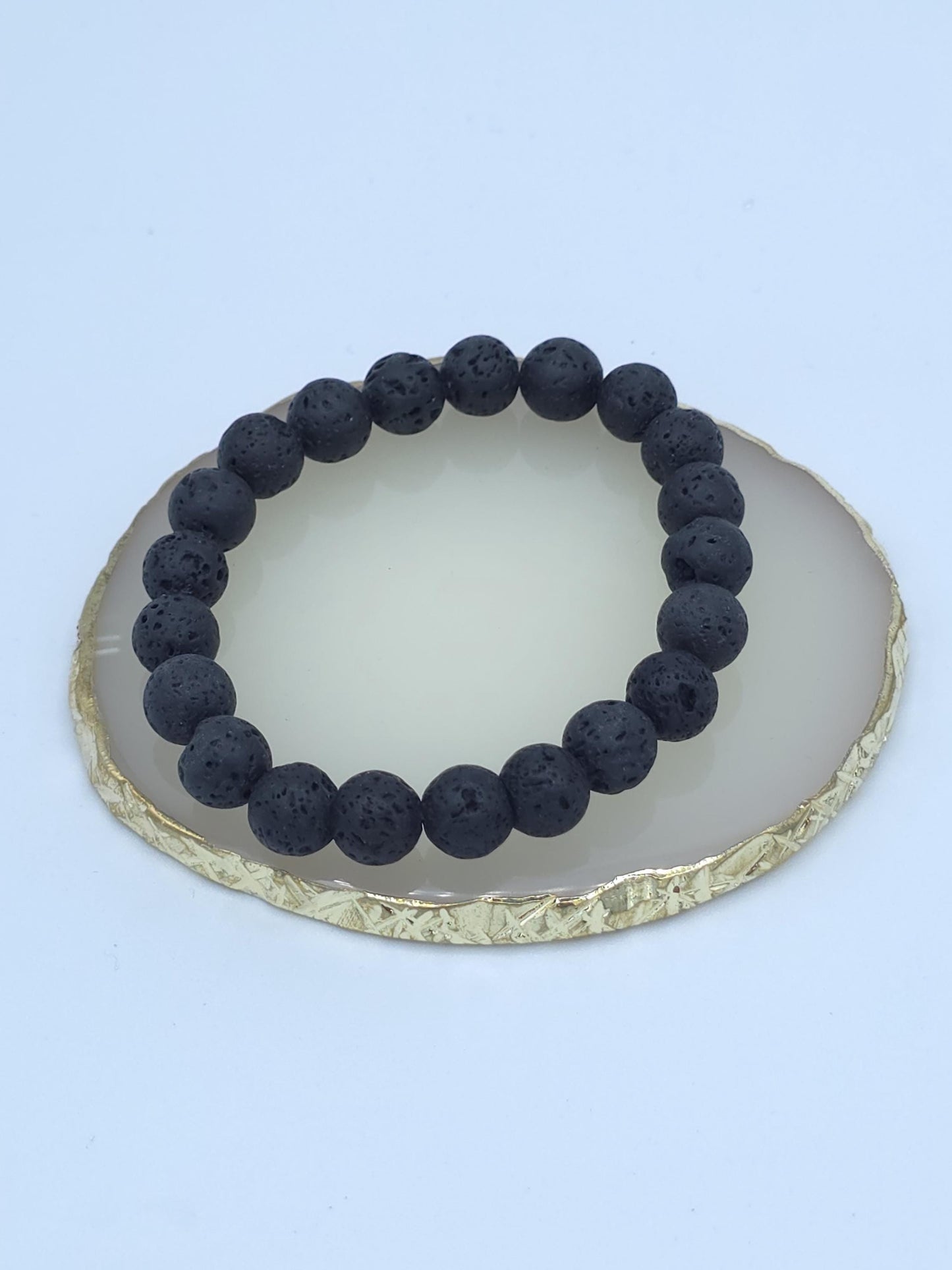 Matte Black Lava Stone Bracelet Stack | Unisex Stretch Jewelry