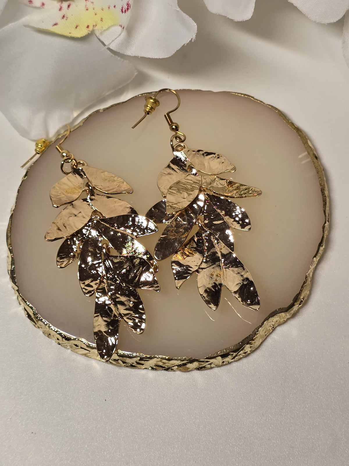 Gold Textured Layered Leaf Earrings