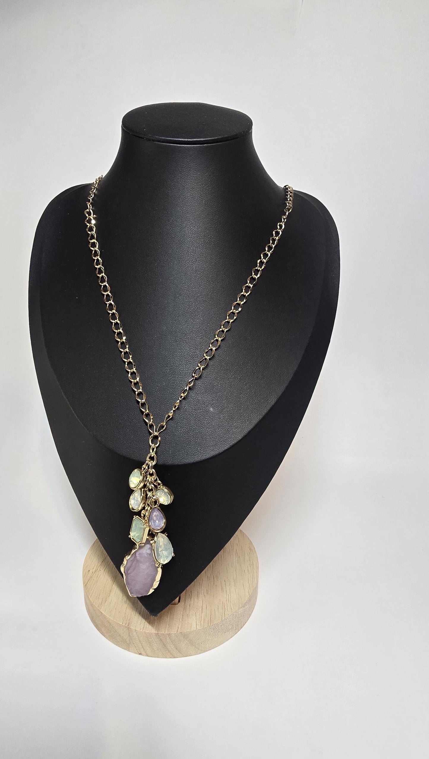 Multistone Cluster Pendant Necklace (Gold Tone Chain)