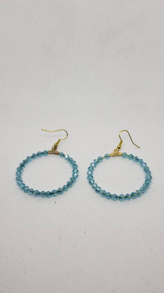 Blue Crystal Beaded Hoop Earrings