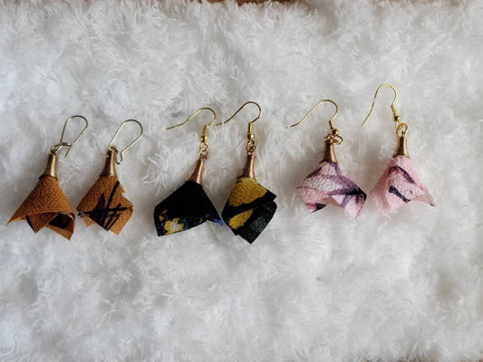 Handmade Fabric Petal Earrings – Lightweight Boho Dangle, Gift for Her