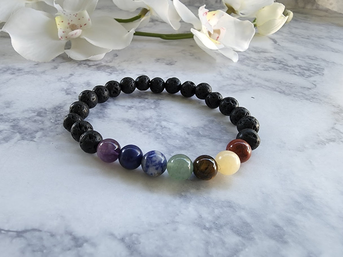 7 Chakra Lava Stone Bracelet | Gemstone Energy Healing Jewelry