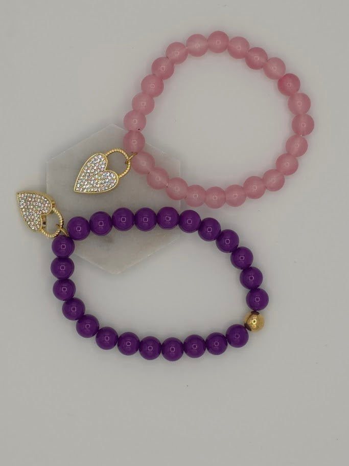 Rhinestone Heart Charm Beaded Bracelet