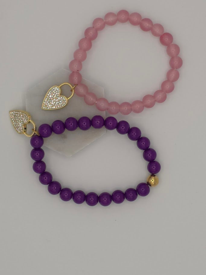 Rhinestone Heart Charm Beaded Bracelet