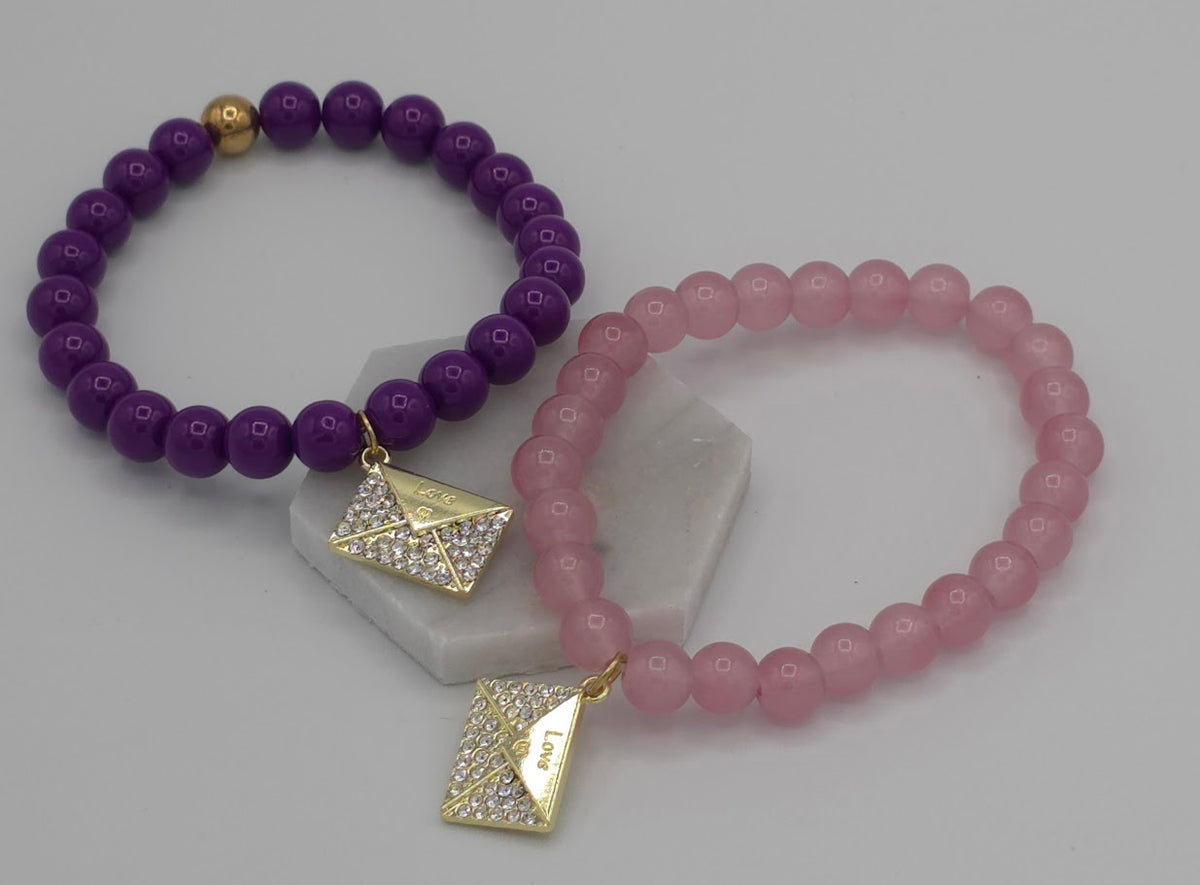 Rhinestone Love Letter Beaded Bracelet