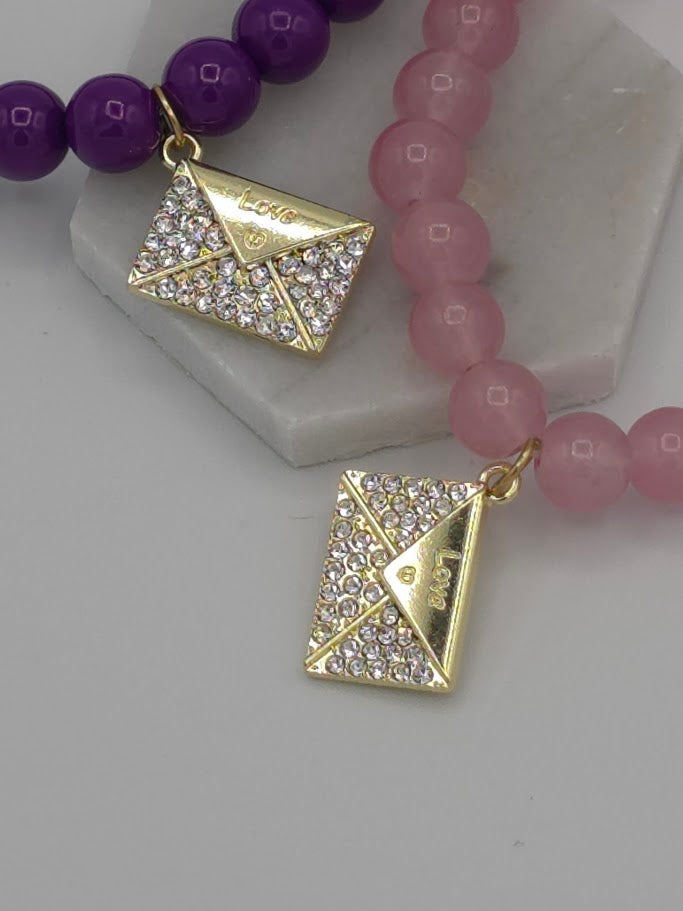 Rhinestone Love Letter Beaded Bracelet