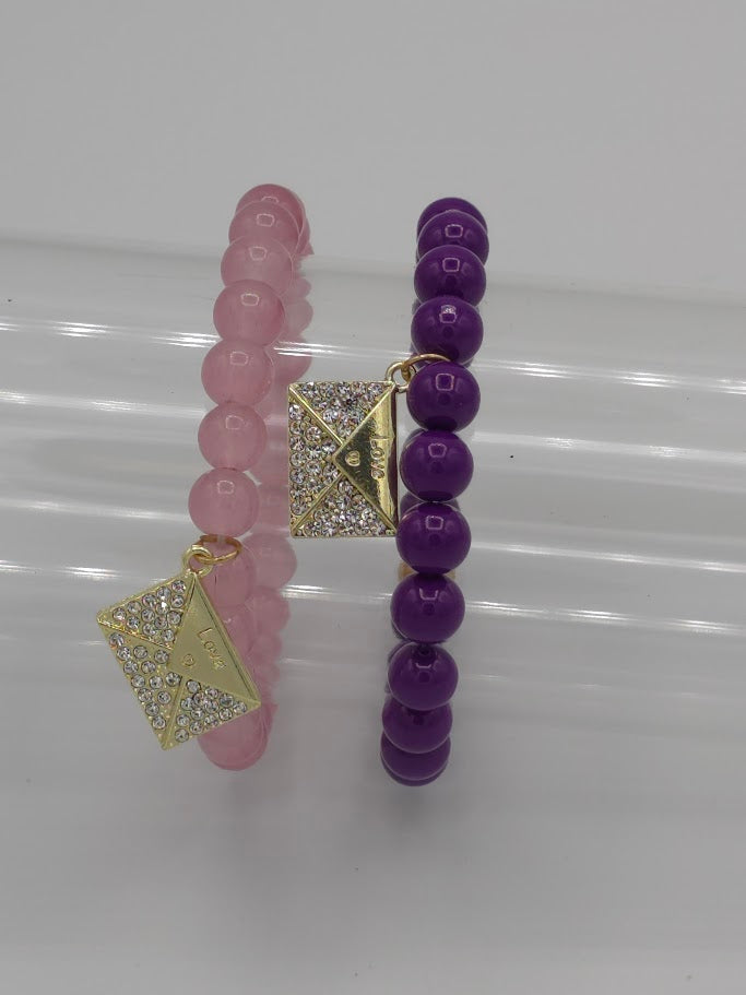 Rhinestone Love Letter Beaded Bracelet