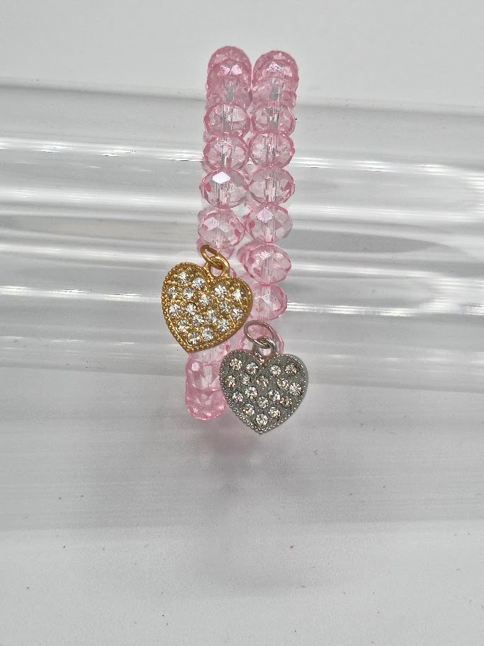 Pink Crystal Heart Charm Bracelet