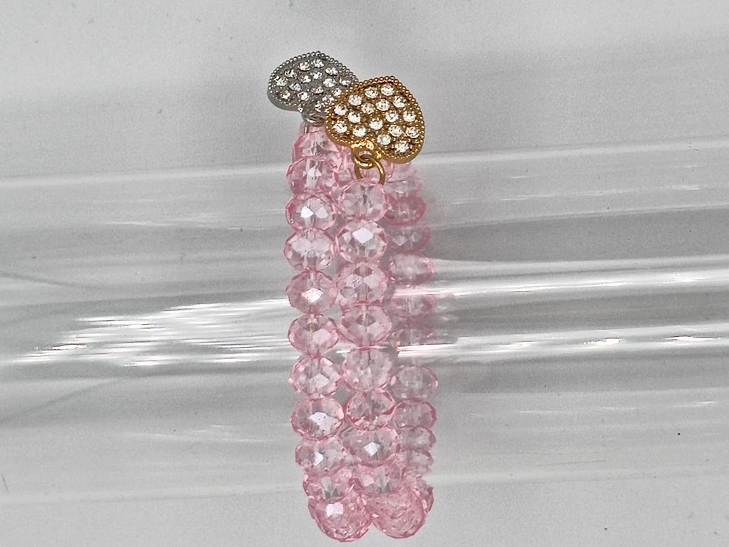 Pink Crystal Heart Charm Bracelet