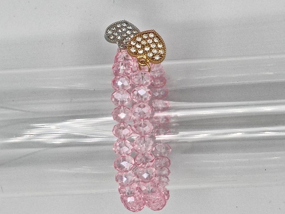 Pink Crystal Heart Charm Bracelet