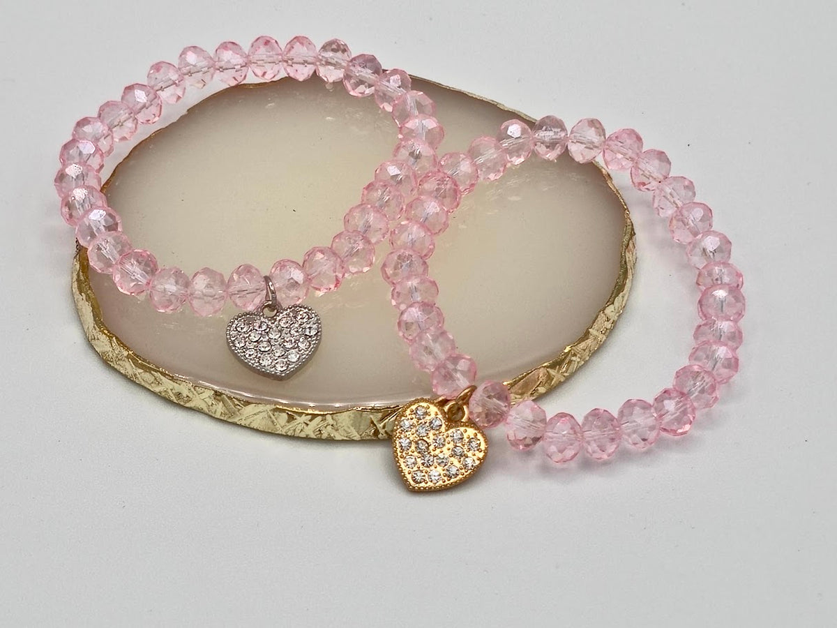 Pink Crystal Heart Charm Bracelet