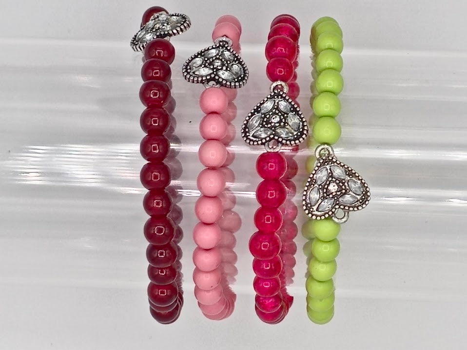 Rhinestone Heart Beaded Bracelet