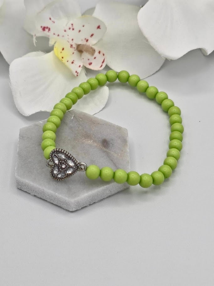 Rhinestone Heart Beaded Bracelet
