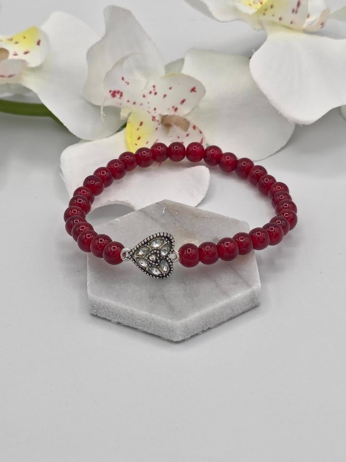 Rhinestone Heart Beaded Bracelet