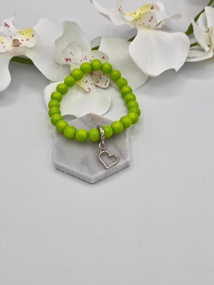 Lime Green Open Heart Beaded Bracelet