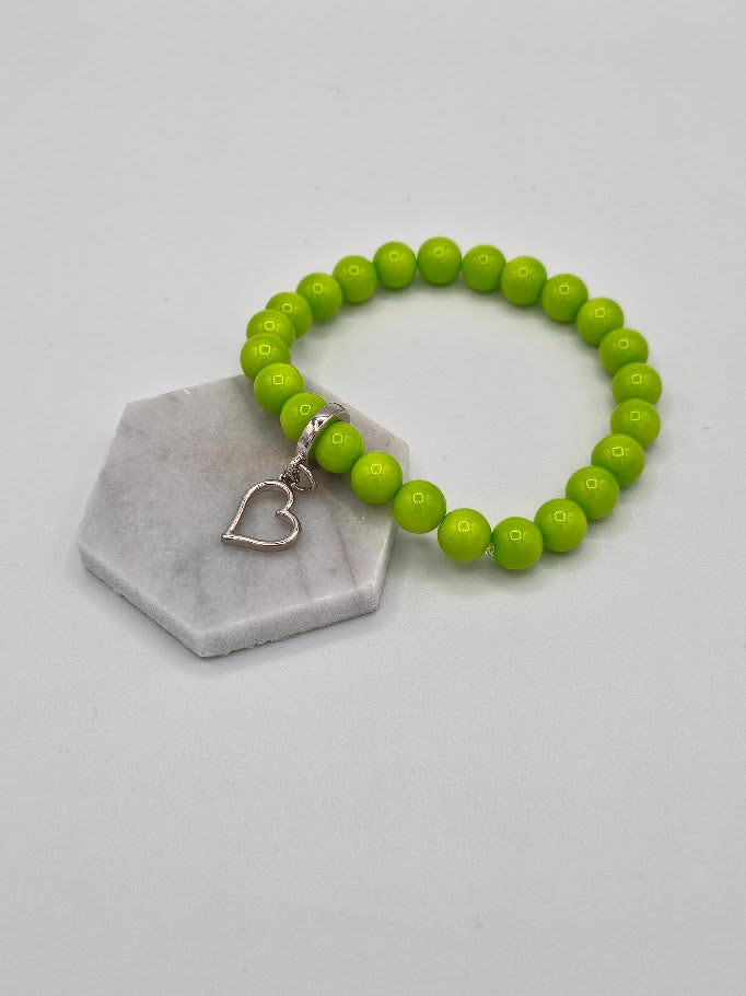 Lime Green Open Heart Beaded Bracelet