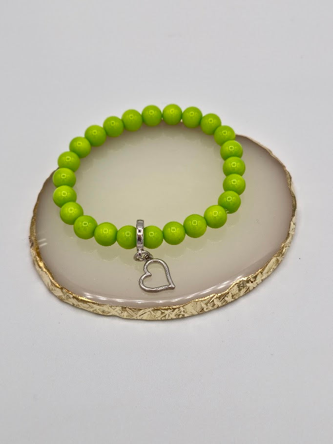 Lime Green Open Heart Beaded Bracelet
