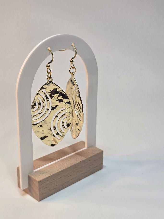 Gold Textured Oval Dangle Earrings