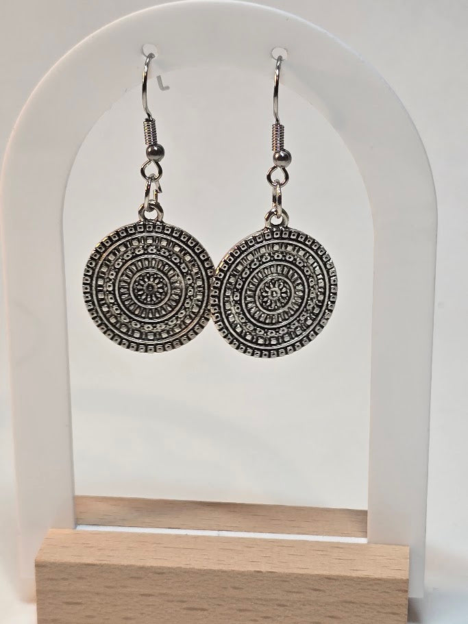 Silver Mandala Disc Earrings