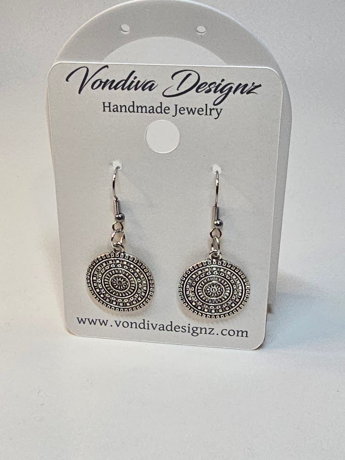 Silver Mandala Disc Earrings