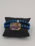 Blue Beaded Crystal Statement Bracelet Set