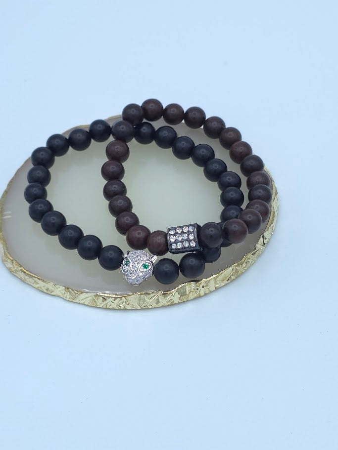 Black & Brown Wooden Bead Bracelet Set