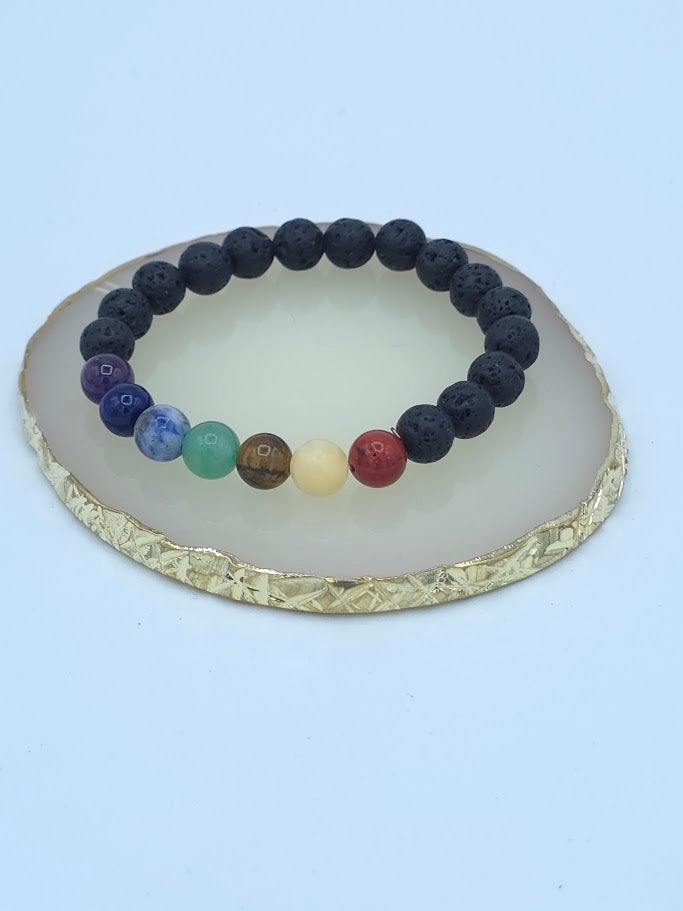 7 Chakra Lava Stone Bracelet | Gemstone Energy Healing Jewelry