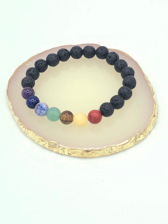 7 Chakra Lava Stone Bracelet | Gemstone Energy Healing Jewelry